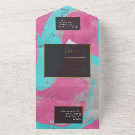 Invitation Tout En Un Turquoise rose Abstrait tout en un (Dehors)