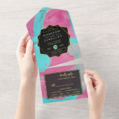 Invitation Tout En Un Turquoise rose Abstrait tout en un (Déchirure)