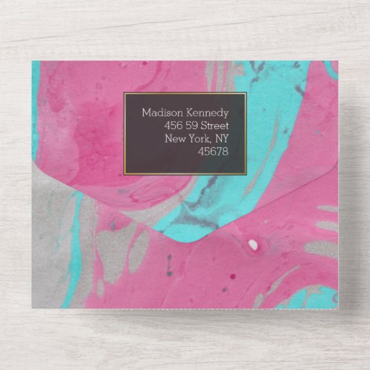 Invitation Tout En Un Turquoise rose Abstrait tout en un (Verso)