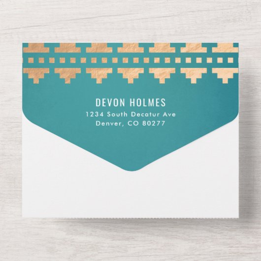 Invitation Tout En Un Turquoise Sud-Ouest Mariage Gleam (Verso)