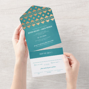 Invitation Tout En Un Turquoise Sud-Ouest Mariage Gleam
