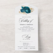 Invitation Tout En Un Turquoise - Turquoise et or Mariage Floral tout en (À l'intérieur)