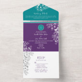 Invitation Tout En Un Turquoise Turquoise et violet Mariage (À l'intérieur)