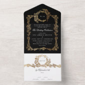 Invitation Tout En Un Tuxedo Black White Gold Botanical Mariage classiqu (À l'intérieur)