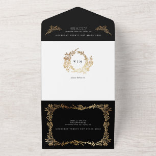 Invitation Tout En Un Tuxedo Black White Gold Botanical Mariage classiqu