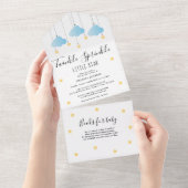 Invitation Tout En Un Twinkle Sprinkle Blue Clouds Gold Star Baby shower (Déchirure)