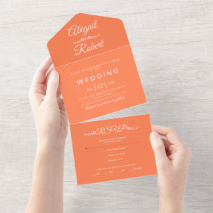 Invitation Tout En Un Typographie blanche moderne corail mariage
