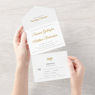 Invitation Tout En Un Typographie de script moderne Black White Gold Mar