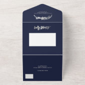Invitation Tout En Un Typographie florale argent chic bleu marine mariag (Dehors)