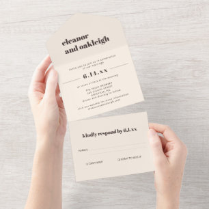 Invitation Tout En Un Typographie Gras Crème Mariage Moderne Brun
