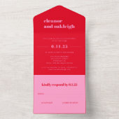 Invitation Tout En Un Typographie Gras Rose Clair et Rouge Mariage Moder (À l'intérieur)