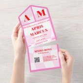 Invitation Tout En Un Typographie gras Vibrant rose Mariage de Monogramm (Déchirure)