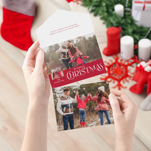 Invitation Tout En Un Typographie Joyeux Noël Rouge Multi-Photo