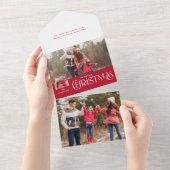 Invitation Tout En Un Typographie Joyeux Noël Rouge Multi-Photo (Déchirure)