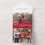 Invitation Tout En Un Typographie Joyeux Noël Rouge Multi-Photo (À l'intérieur)