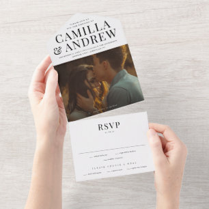 Invitation Tout En Un Typographie moderne Mariage photo noir et blanc