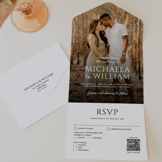 Invitation Tout En Un Typographie moderne Photo unique et code QR Mariag