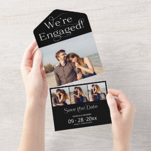 Invitation Tout En Un Typographie Nous sommes fiancés Enregistrez la dat