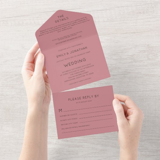 Invitation Tout En Un Typographie simple Dusty Rose Mariage (Déchirure)