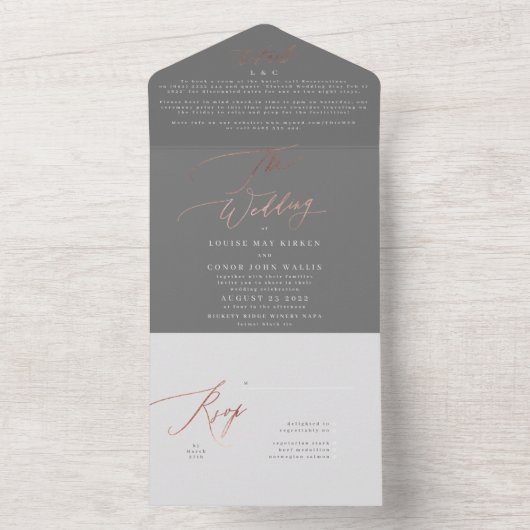 Invitation Tout En Un Ultimate Elegant Grey Simple Rose Mariage or (À l'intérieur)