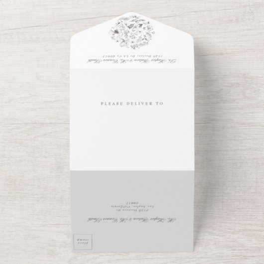Invitation Tout En Un Ultime Gris Floral Mariage traditionnel Monogramme (Dehors)