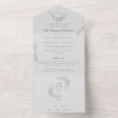 Invitation Tout En Un Ultime Gris Floral Mariage traditionnel Monogramme (À l'intérieur)