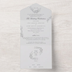 Invitation Tout En Un Ultime Gris Floral Mariage traditionnel Monogramme