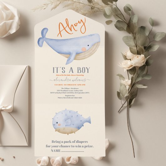 Invitation Tout En Un Un garçon sous le Baby shower marin