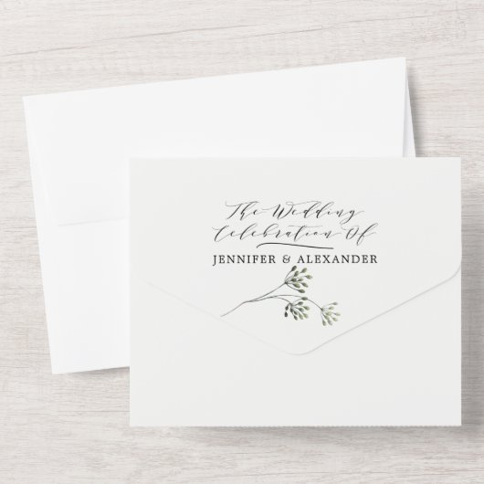 Invitation Tout En Un Un Mariage simple de verdure monochromatique Eucal (Verso)
