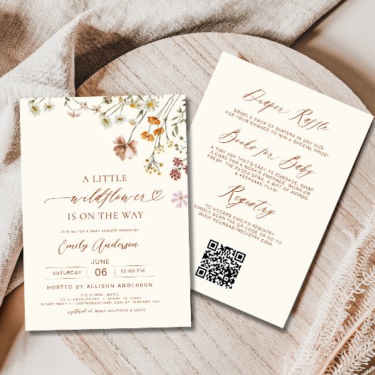 Invitation Tout en un Un petit Baby shower Boho un peu Fleur 