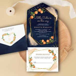 Invitation Tout En Un Un petit Baby shower de la marine orange Tangerine