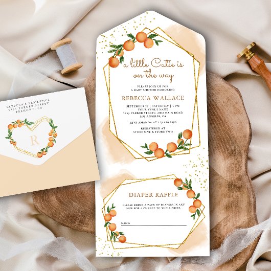 Invitation Tout En Un Un Petit Baby shower Orange Tangerine Citrus