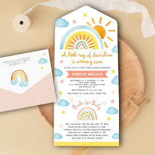 Invitation Tout En Un Un Petit Rayon de Soleil Baby Shower Bohème Arc-en