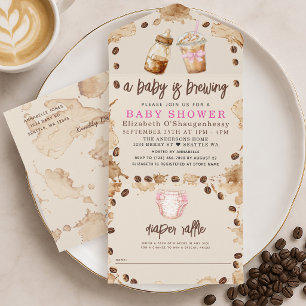 Invitation Tout En Un Une Baby Shower Fille Café Bébé en Route