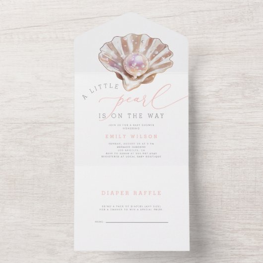 Invitation Tout En Un Une petite perle est en route Fête prénatale (À l'intérieur)