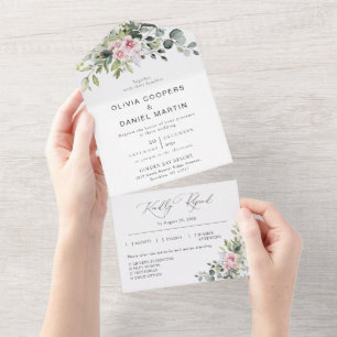 Invitation Tout En Un Une verdure rose pâle en un seul mariage Invitatio
