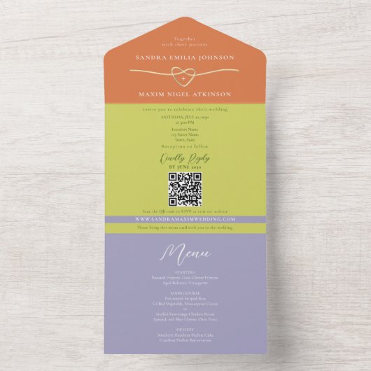 Invitation Tout En Un Unique Citrus Green Striped Wedding (À l'intérieur)