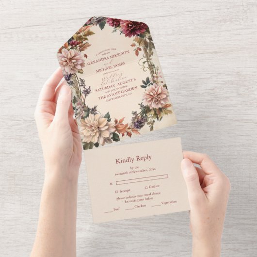 Invitation Tout En Un Unique Mariage victorien Royal Floral (Déchirure)