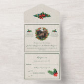 Invitation Tout En Un Vacances Wreath Poinsettia Mariage de Noël (À l'intérieur)