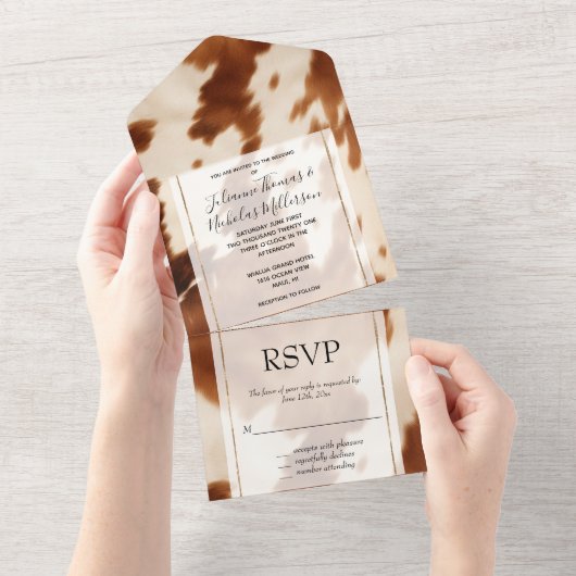 Invitation Tout En Un Vachette à crème Brown occidentale (Déchirure)