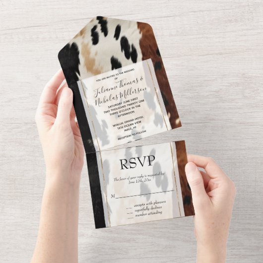 Invitation Tout En Un Vachette à crème Brown occidentale (Déchirure)