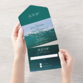 Invitation Tout En Un Vague d'Océan Vert Mer Profonde Mariage (Déchirure)