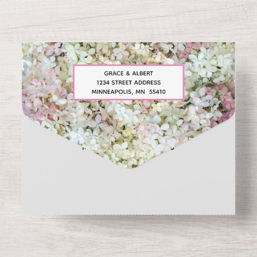 Invitation Tout En Un Vanilla fraise Hydrangeas thème Mariage (Verso)