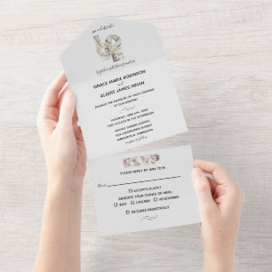 Invitation Tout En Un Vanilla fraise Hydrangeas thème Mariage