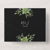 Invitation Tout En Un Végétal Floral QR Code Mariage noir et blanc (Verso)