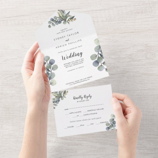 Invitation Tout En Un Végétation d'hiver Eucalyptus Mariage tout en un (Déchirure)