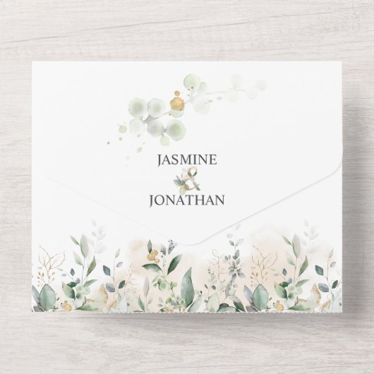 Invitation Tout En Un Végétation et Or Botanique | (Verso)