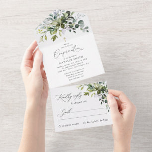 Invitation Tout En Un Végétation, Feuilles d'eucalyptus, Boho, Confirmat