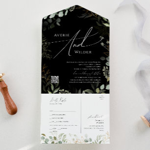 Invitation Tout En Un Verdure Black Gold Décontracté QR Code sceau et en