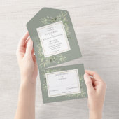 Invitation Tout En Un Verdure botanique Monogramme Sage Mariage vert (Déchirure)